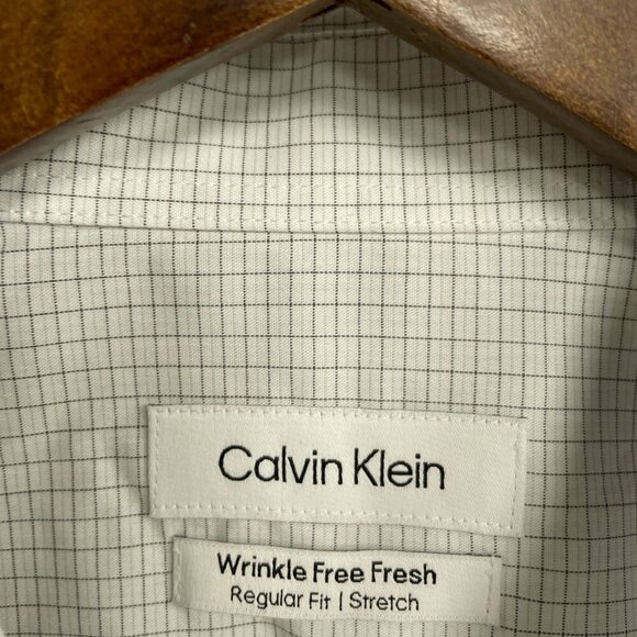 NEW Calvin Klein Men's M Button Down Dress Shirt White Checker Regular Fit - Picture 4 of 9